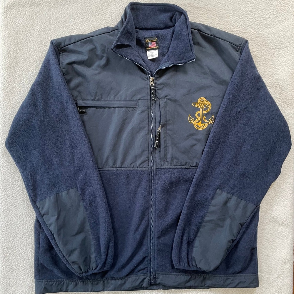 Seam Split - Cheneral Fleece Jacket Mens XL Navy Blue US Navy Anchor Full Zip
